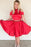 Two Piece Satin Homecoming Dress with Beading Cute Red Short Prom Dresses - Prom Dresses