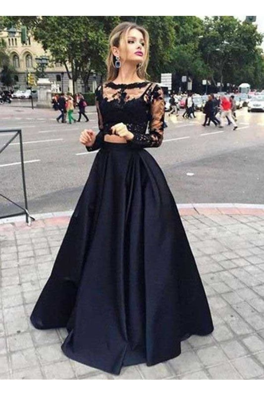 Elegant Sleeves Two Simple Long Prom Dresses Cheap - Bridelily