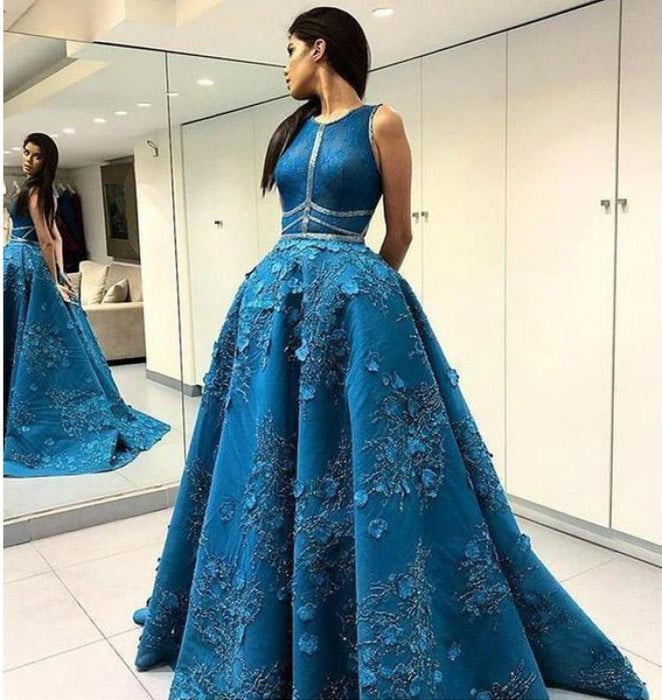 Unique Applique Formal A Line Elegant Ruched Long Prom Dresses - Prom Dresses