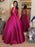 Unique Halter V Neck Backless Magenta Prom Dresses with Pocket, Backless Magenta Formal Dresses, Sexy Magenta Evening Dresses