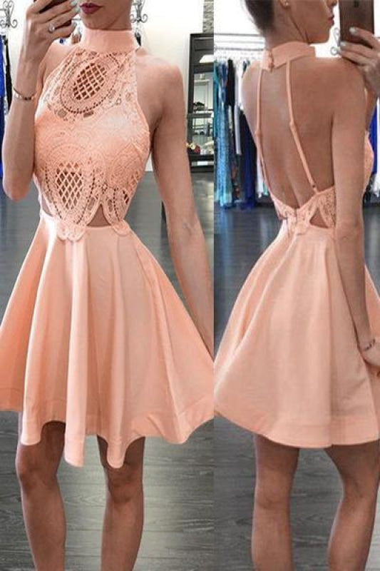 Peach High Low Prom Dress