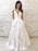 Unique V Neck Lace Appliques White Long Prom Wedding Dresses, V Neck White Lace Formal Dresses, White Lace Evening Dresses