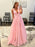 V Neck and V Back Pink Tulle Long Prom Dresses, V Neck Pink Formal Graduation Evening Dresses 