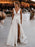 V Neck and V Back White Satin Long Prom Dresses with High Slit, Open Back White Wedding Dresses, White Formal Evening Dresses