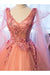 V-Neck Appliques Beading Floor-Length Quinceanera Ball Gown Tulle Prom Dress - Prom Dresses