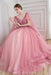 V-Neck Appliques Beading Floor-Length Quinceanera Ball Gown Tulle Prom Dress - Prom Dresses