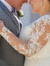 V Neck Appliques Lace Long Sleeve A Line Wedding Dresses - wedding dresses