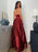 V Neck Backless Burgundy Satin Long Prom Dresses with High Slit, Backless Burgundy Formal Dresses, Burgundy Evening Dresses 