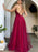 V Neck Backless Burgundy Tulle Long Prom Dresses Backless Maroon Formal Dresses Burgundy Evening Dresses - Prom Dress