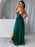 V Neck Backless Green Long Prom Dresses with Sequins Top, Backless Green Formal Graduation Evening Dresses 