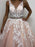 V Neck Backless Long Pink Lace Prom Dresses, Pink Lace Formal Dresses, Pink Evening Dresses