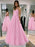 V Neck Backless Pink Sequins Long Prom Dresses, Backless Pink Formal Dresses, y Pink Evening Dresses