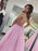 V Neck Backless Pink Sequins Long Prom Dresses, Backless Pink Formal Dresses, y Pink Evening Dresses