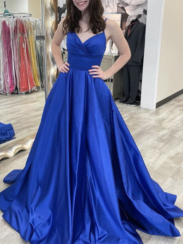 V Neck Backless Royal Blue Long Prom Dresses, Backless Royal Blue Formal Dresses, Royal Blue Evening Dresses 