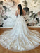 V Neck Backless White Lace Long Prom Dresses, White Lace Wedding Dresses, White Formal Evening Dresses 