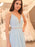 V Neck Beaded Baby Blue Long Prom Dresses, Open Back Beaded Baby Blue Formal Evening Dresses 