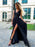 V Neck Black Lace Long Prom Dresses with High Slit, Black Lace Formal Graduation Evening Dresses 