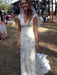 V Neck Cap Sleeves Floor Length Lace Wedding Dresses - wedding dresses