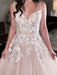 V Neck Champagne Lace Long Prom Dresses, Champagne Lace Wedding Dresses, Champagne Formal Evening Dresses 