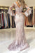 V Neck Long Prom Mermaid Lace Appliqued Evening Dress with Sleeves - Prom Dresses
