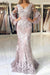 V Neck Long Prom Mermaid Lace Appliqued Evening Dress with Sleeves - Prom Dresses