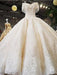 V-Neck Off-the-Shoulder Ball Gown Wedding Dresses Beaded Appliques - Ivory / Long train - wedding dresses