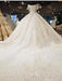 V-Neck Off-the-Shoulder Ball Gown Wedding Dresses Beaded Appliques - wedding dresses