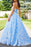 V Neck Open Back Blue Long Prom Dresses with Lace Appliques, Blue Lace Formal Dresses, Blue Evening Dresses 