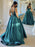 V Neck Open Back Green Satin Long Prom Dresses, V Neck Green Formal Dresses, Green Evening Dresses 