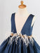 Flower Girl Dresses V-Neck Satin Fabric Sleeveless Knee-Length Princess Silhouette Buttons Formal Kids Pageant Dresses