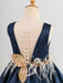 Flower Girl Dresses V-Neck Satin Fabric Sleeveless Knee-Length Princess Silhouette Buttons Formal Kids Pageant Dresses