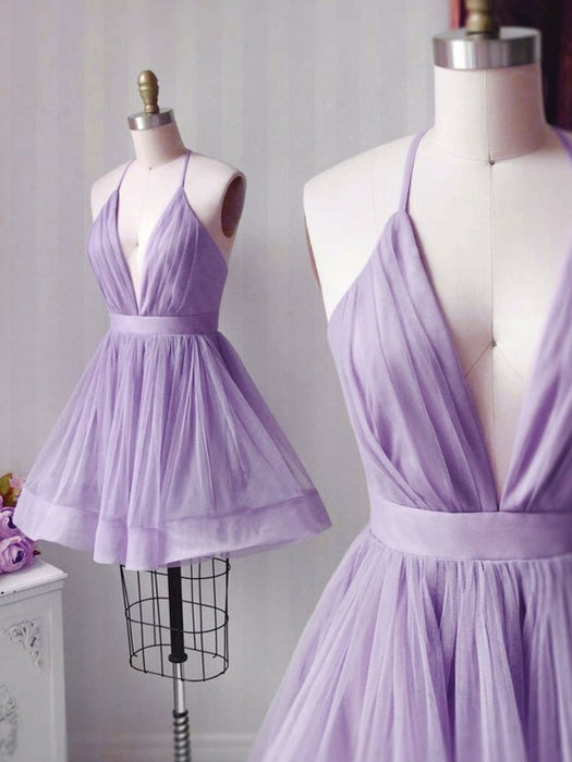 V Neck Short Pink/Purple Prom Homecoming Dresses, Pink/Purple Formal Graduation Evening Dresses