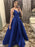 V Neck tti Straps Royal Blue Long Prom Dresses, V Neck Royal Blue Formal Dresses, Royal Blue Evening Dresses