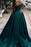 V Neck Strapless Green Satin Long Prom Dresses, V Neck Green Formal Graduation Evening Dresses 