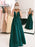 V-Neck Sweep/Brush Train A-line Satin Sleeveless With Ruffles Dresses - Prom Dresses