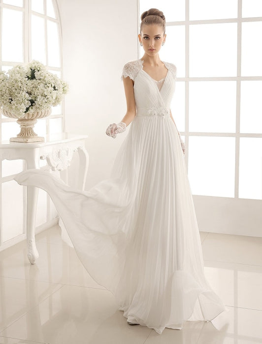 V-Neck Wedding Dress With Lace In Floor Length misshow — Bridelily