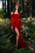 Velvet Prom dresses with sleeves red evening maxi dresses - Prom Dresses