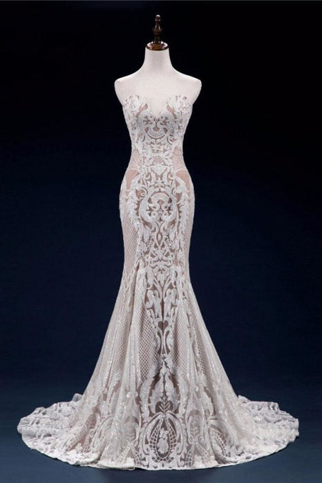Vintage Lace Tulle Sweetheart Mermaid Wedding Dress 2020 - Bridelily