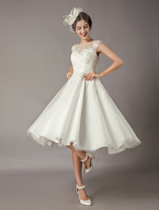 Short Wedding Dresses Vintage 1950's Bridal Gown Backless Lace