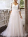 Wedding Dress A Line V Neck Half Sleeves Lace Tulle Bridal Dresses With Train