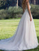 Wedding Dress A Line V Neck Sleeveless Lace Beach Party Bridal Gowns With Train