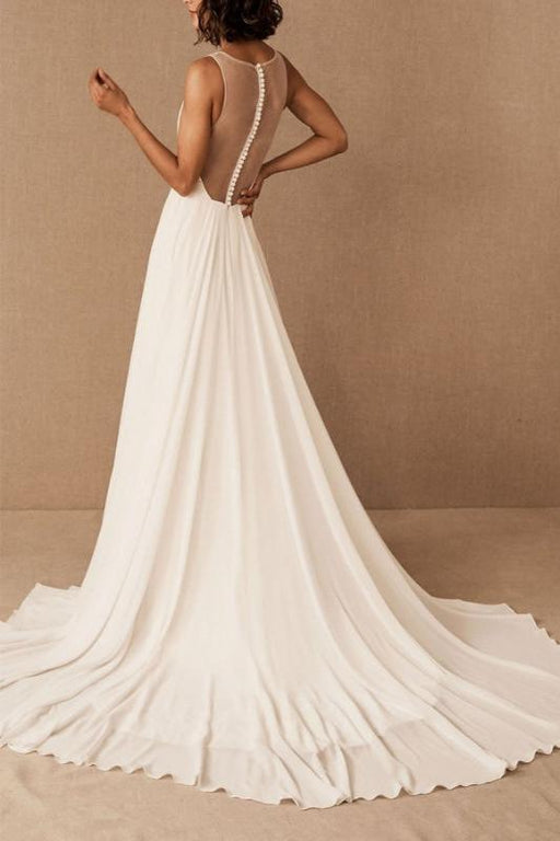 Wedding Dress Deep V-Neck Beaded Sash Chiffon Bridal Dress