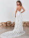 Wedding Dress Ivory V-Neck Backless SleevelessLace Bridal Gowns With Train