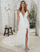 Wedding Dress Ivory V-Neck Backless SleevelessLace Bridal Gowns With Train