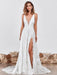 Wedding Dress Ivory V-Neck Backless SleevelessLace Bridal Gowns With Train