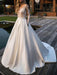 Wedding Dress Princess Silhouette Jewel Neck Long Sleeves Natural Waist Lace Satin Fabric Bridal Dresses