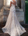 Wedding Dress Sheath V Neck Sleeveless Floor Length Lace Tulle Backless Bridal Gown With Train