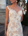 Wedding Dress Sheath V Neck Sleeveless Floor Length Lace Tulle Backless Bridal Gown With Train