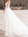 Wedding Dress V Neck Long Sleeve Sheath Floor Length Lace Beaded Bridal Gowns With Tulle Court Train