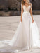 Wedding Dress V Neck Long Sleeve Sheath Floor Length Lace Beaded Bridal Gowns With Tulle Court Train
